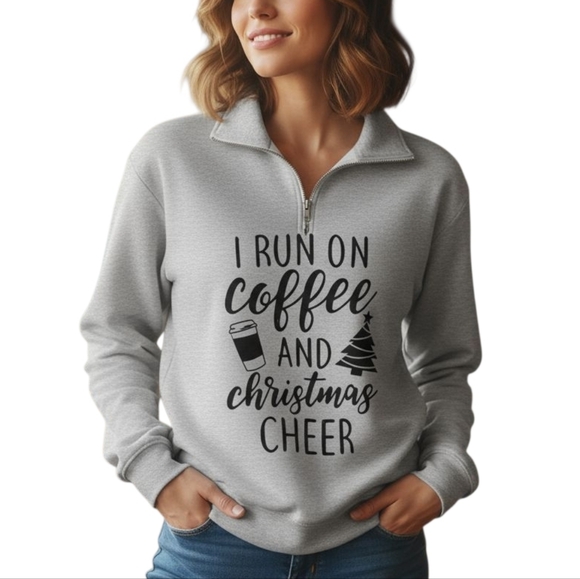 Source Unknown Tops - I Run On Coffee and Christmas Cheer Gray Sweatshirt - NWOT